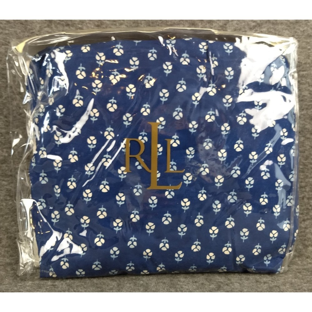 Ralph Lauren Cote D'Azur Twin Bedskirt Indigo Blue Floral 100% Cotton USA NEW